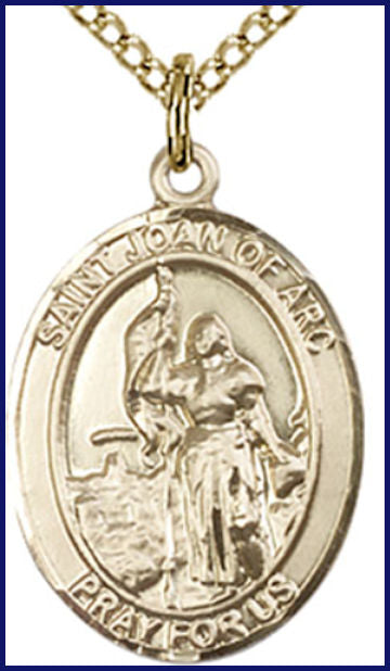 Solid 18kt Gold Medal, 3/4"x9/16", St. Joan of Arc, Free Chain, # 55286