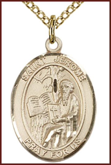 14kt Gold Filled Medal, 3/4"x9/16", St. Jerome, Your choice of chain, # 55307