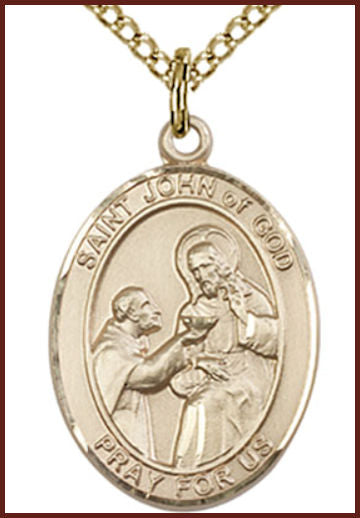 Solid 14kt Gold Medal, 3/4"x9/16", St. John of God, Free Chain, # 55335