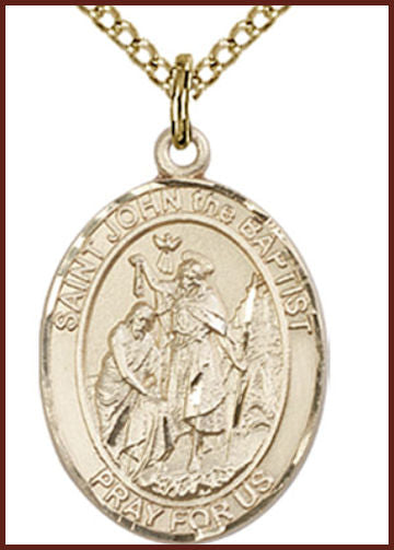 Solid 18kt Gold Medal, 3/4"x9/16", St. John the Baptist, Free Chain, # 55345