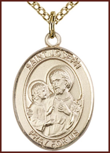 Solid 18kt Gold Medal, 3/4"x9/16", St. Joseph, Free Chain, # 55376