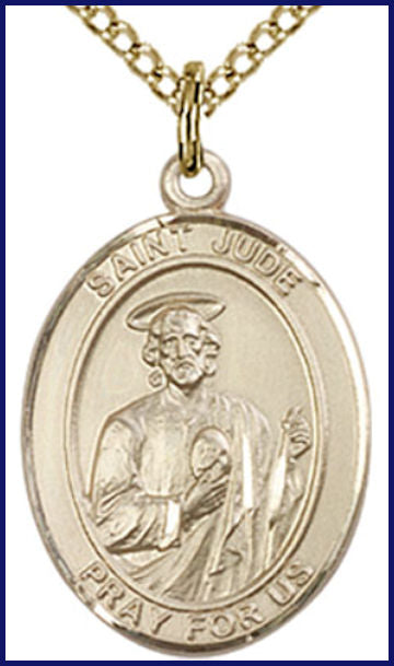 Solid 18kt Gold Medal, 3/4"x9/16", St. Jude Thaddeus, Free Chain, # 55372