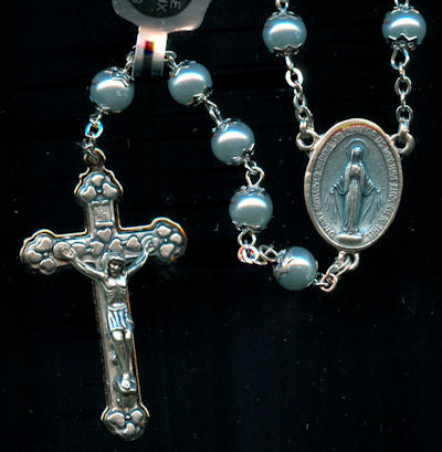 7mm Glass Pearl Rosary, Blue, # 55530