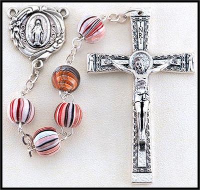 8mm Stripe Painted Wood Rosary, Red, # 55538
