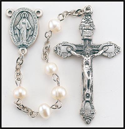 5mm Faux Pearl Glass Rosary, White, # 55541