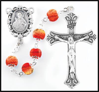 6mm Glass Bead Rosary, Orange & Red, # 55545