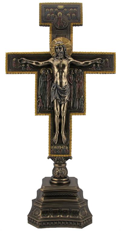 22" San Damiano Crucifix, Standing, Cold Cast Bronze, Highlighted, # 55738