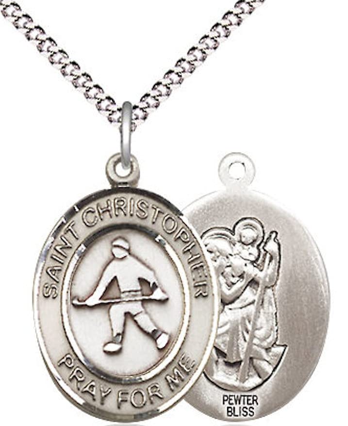 Field Hockey / St. Christopher Medal in Fine Pewter, 3/4", Your Choice of Chain # 17378