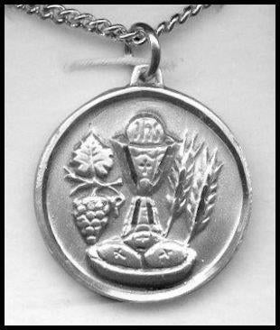 First Communion Medal, 7/8" dia., Your Choice of Chain, # 55842
