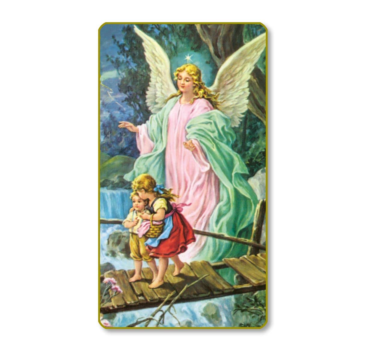 Guardian Angel Crossing Bridge Italian Paper Holy Cards, 2"x4", Blank Back, 100-Pack, # 6120