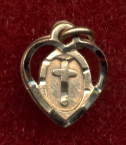 14kt Heart & Cross Medal, 3/8", Free Chain, # 5591