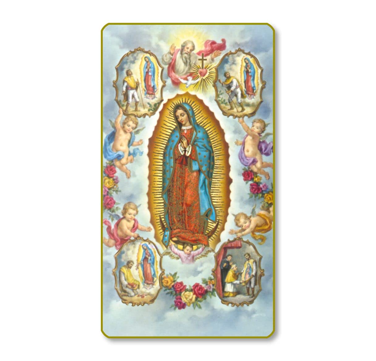 Our Lady of Guadalupe Four Visions Italian Paper Holy Cards, 2"x4", Blank Back, 100-Pack, # 6133