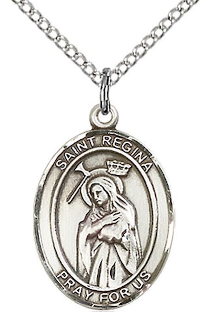 St. Regina Medal in Fine Pewter, 3/4" tall, Your Choice of Chain # 17213