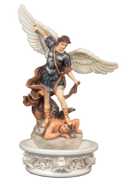 8" St. Michael Holy Water Font, Hand Painted, Stands or Hangs, # 56996