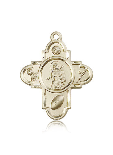 1-1/8" Sebastian Sport 5-Way Medal Solid 14kt Gold, Free Chain, # 43477
