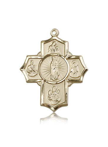 Motherhood Five - Way Medal 1-1/8" Solid 14kt Gold, Free Chain, # 43464