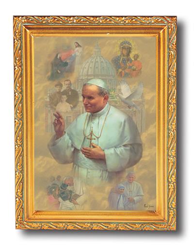 Antique Gold Frame, 5.75"x7.25" overall, Under Glass, St. John Paul II, # 57157