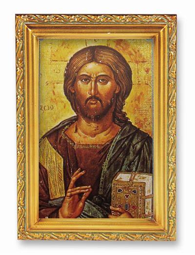 Antique Gold Frame, 5.75"x7.25" overall, Under Glass, Christ All Knowing Icon, # 57158