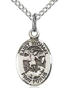 St. Michael Charm Medal, Sterling Silver, 1/2" tall, Your Choice of Chain, # 57375