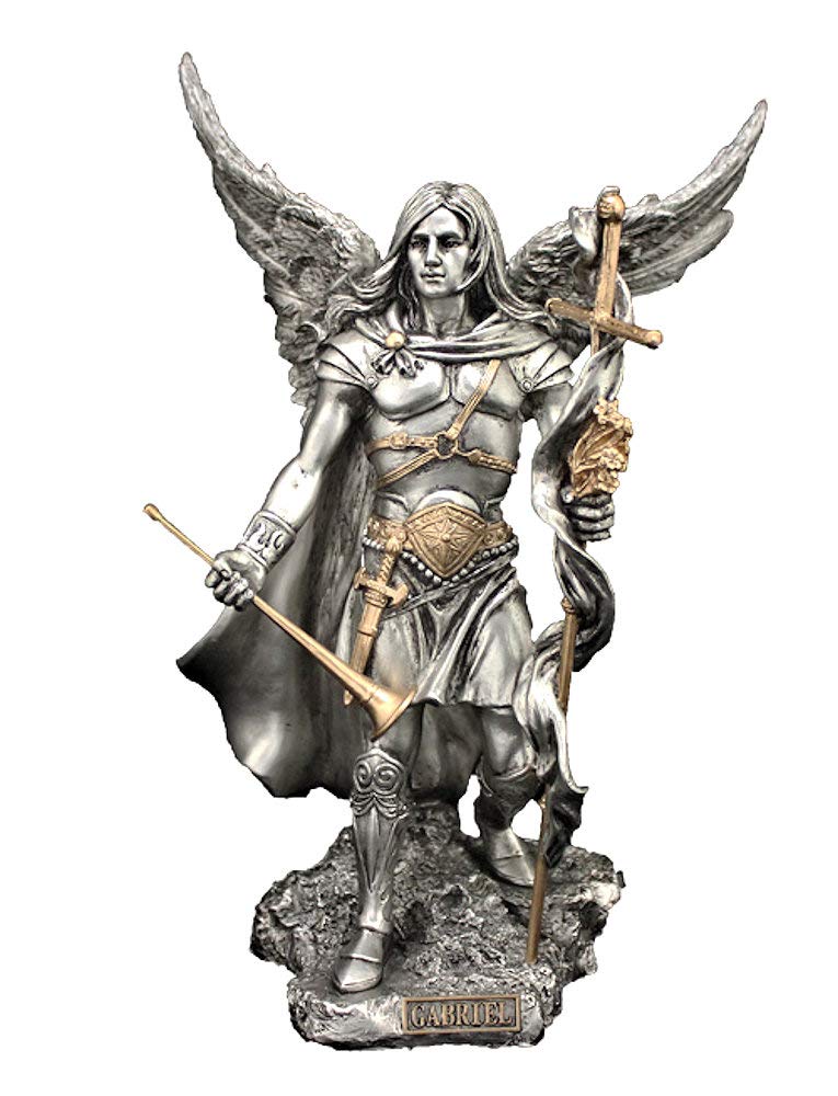 9" St. Gabriel Statue, Pewter Finished Resin, # 54247