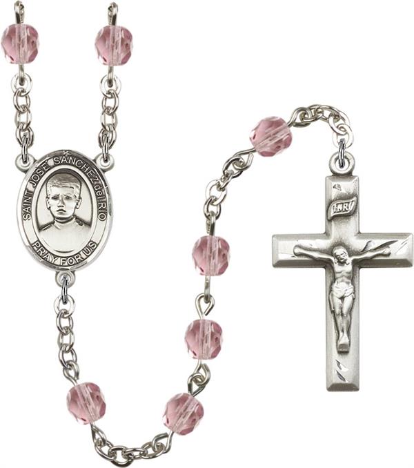6mm Fire Polished Silver Plate St. Jose Luis Sanchez del Rio Rosary, Light Amethyst, # 57585