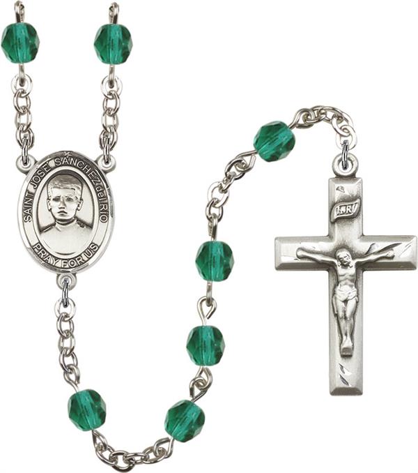 6mm Fire Polished Silver Plate St. Jose Luis Sanchez del Rio Rosary, Zircon, # 57586