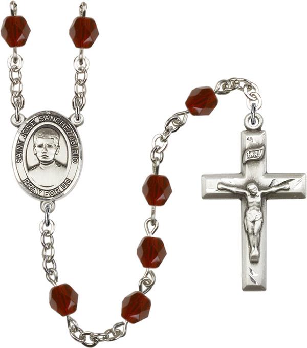 6mm Fire Polished Silver Plate St. Jose Luis Sanchez del Rio Rosary, Garnet, # 57587