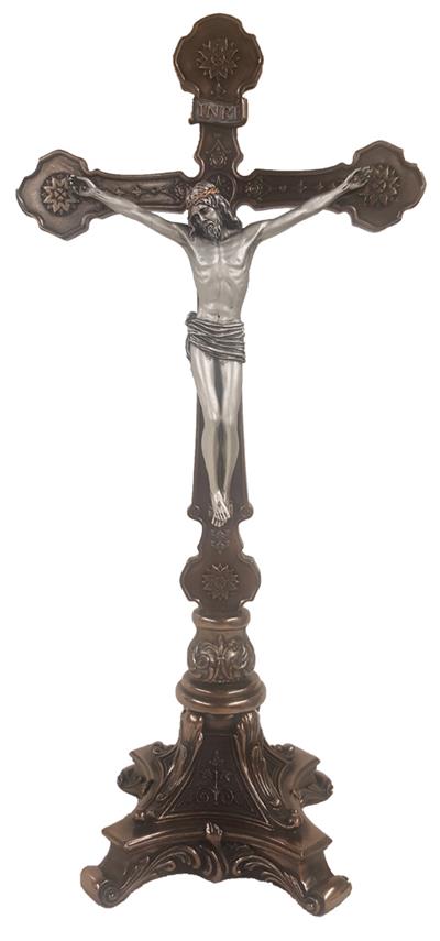 Veronese standing crucifix with a pewter style corpus and a bronze cross, 13", # 58