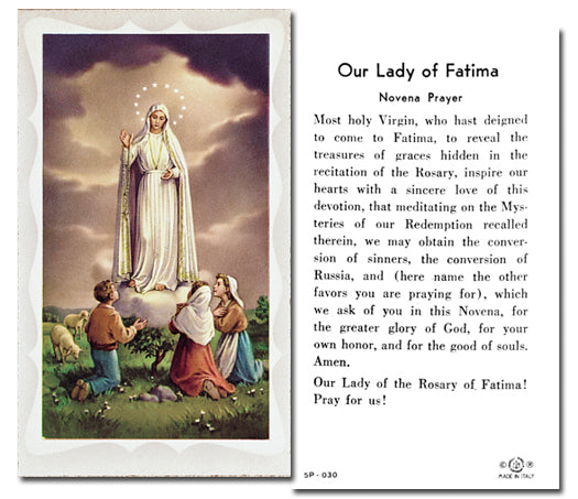 OUR LADY OF FATIMA Paper Holy Cards, 2"x4", 100-pack, # 5802