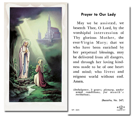 OUR LADY OF LOURDES Paper Holy Cards, 2"x4", 100-pack, # 5810