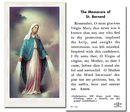 MEMORARE OF ST. BERNARD Paper Holy Cards, 2"x4", 100-pack, # 5826