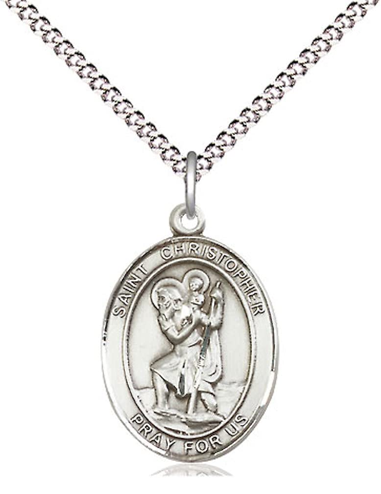 St. Christopher Medal in Fine Pewter, 3/4" tall, Your Choice of Chain # 16994