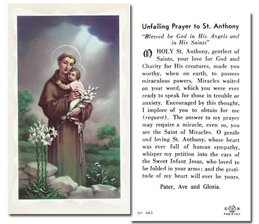 SAINT ANTHONY Paper Holy Cards, 2"x4", 100-pack, # 5851