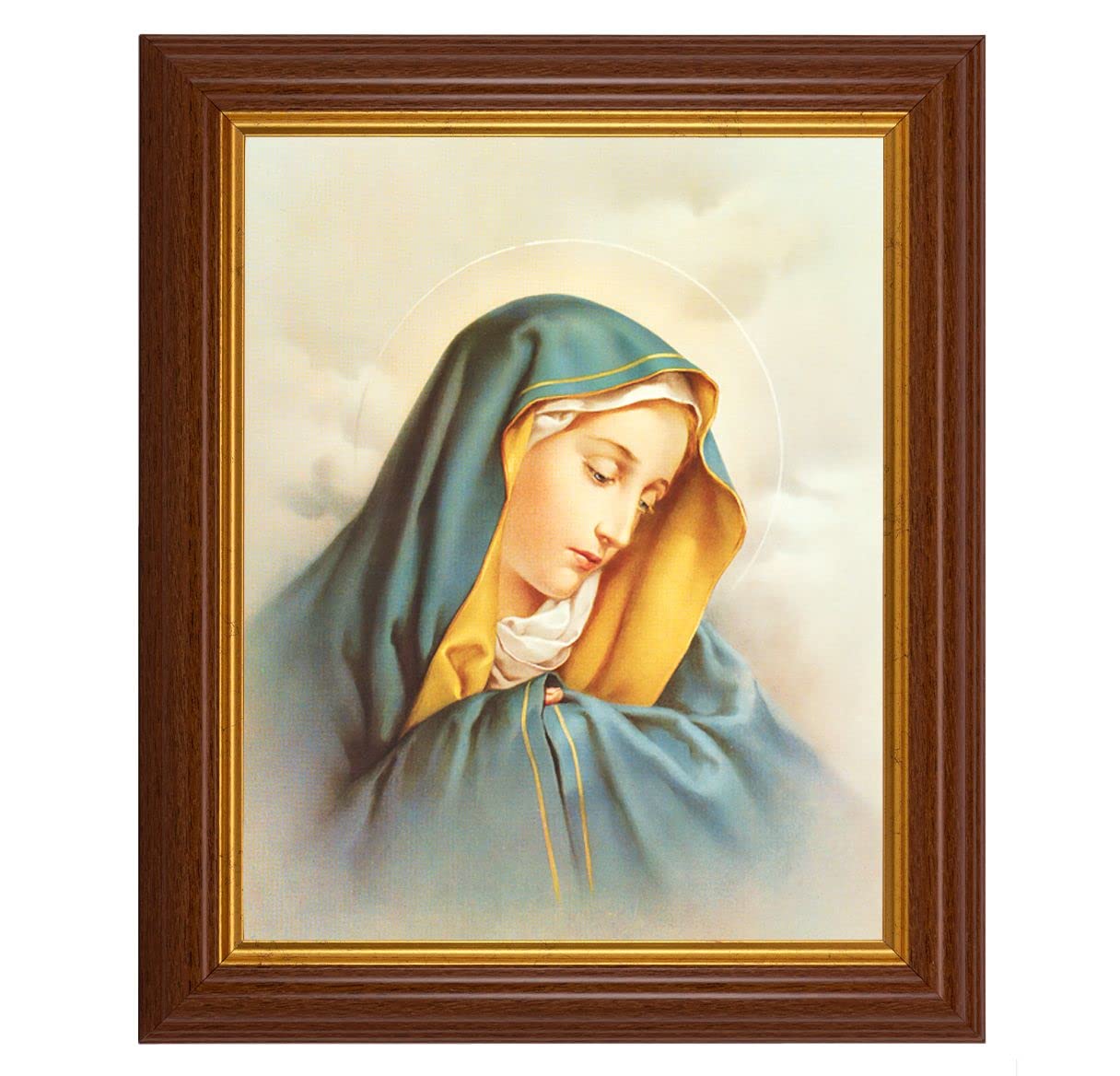 Our Lady of Sorrows, 10.5"x12.5" Walnut Finished Fluted Frame, Gold Beaded Lip, Italian Print # 26987