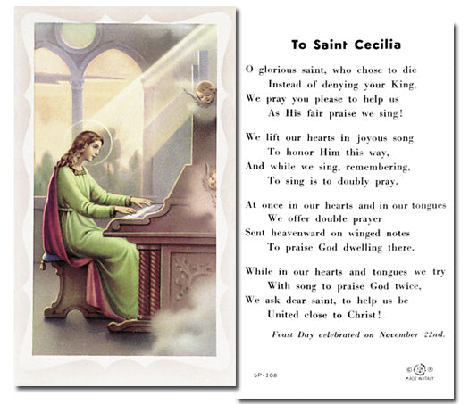 SAINT CECILIA Paper Holy Cards, 2"x4", 100-pack, # 5865