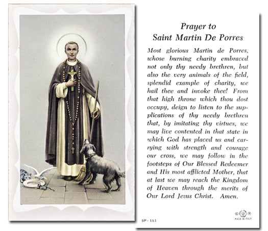SAINT MARTIN DE PORRES Paper Holy Cards, 2"x4", 100-pack, # 5872