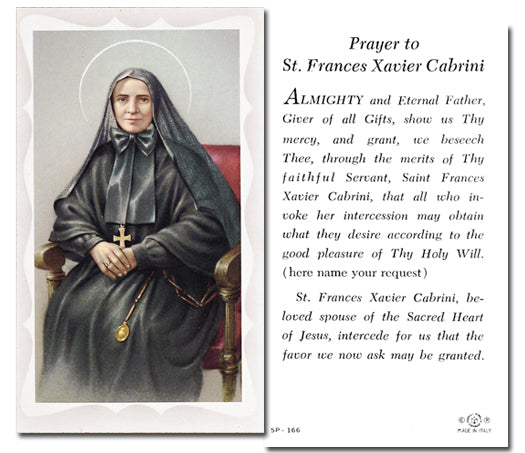 SAINT FRANCES XAVIER CABRINI Paper Holy Cards, 2"x4", 100-pack, # 5874