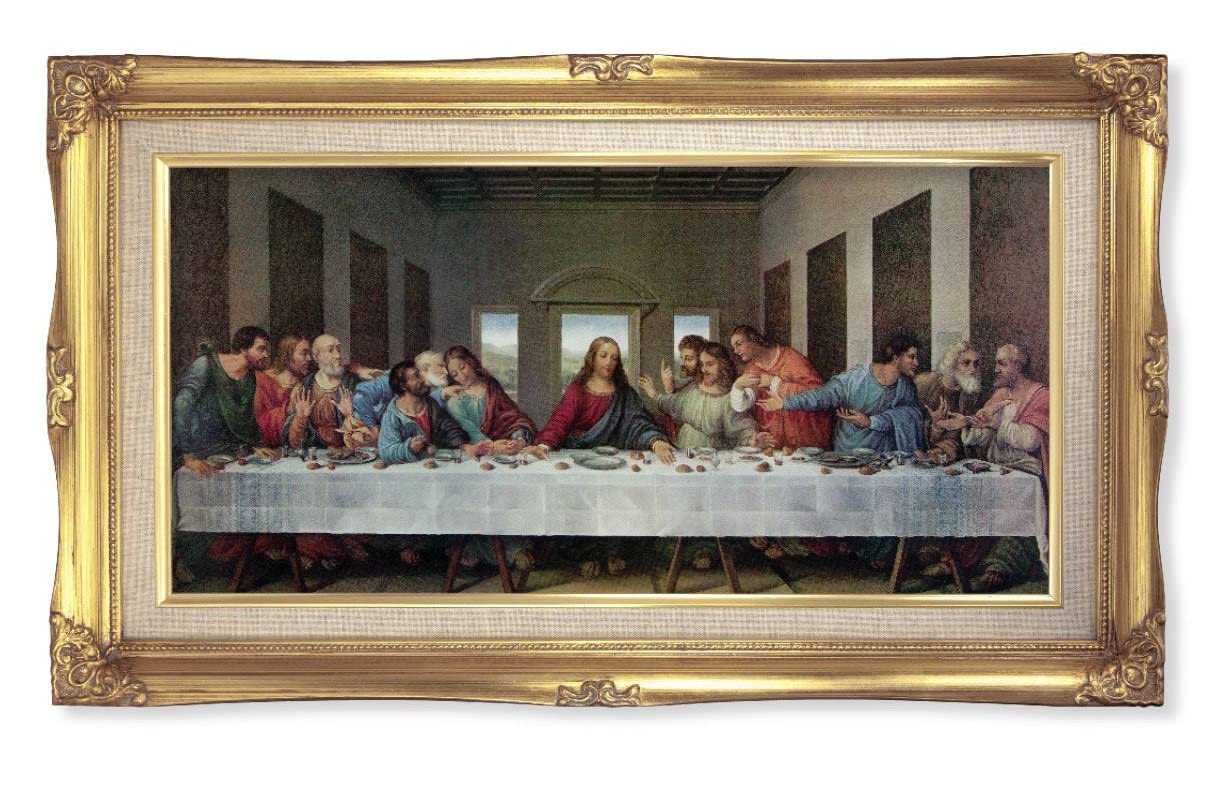 DaVinci Last Supper Picture, 14"x24" Gold Finished Curved Wood Frame, Italian Print # 22051