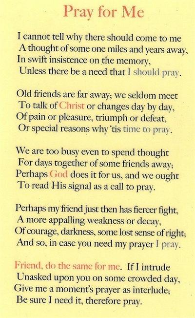 Pray for Me. Laminated Holy Card, # 59010