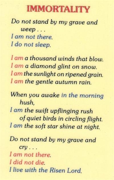 Immortality Prayer, Laminated Holy Card,. # 59030