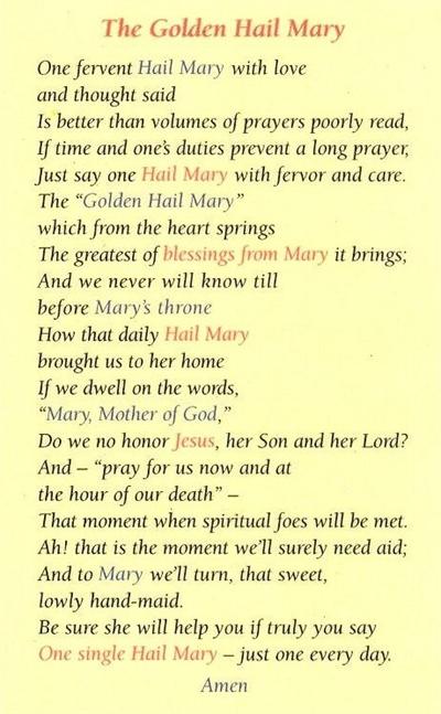 The Golden Hail Mary, Laminated Holy Card,. # 59067.