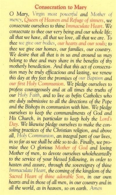 Consecration to Mary, Laminated Holy Card,. # 59073.