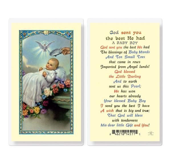 God Sent You The Best He Had Baby Boy Laminated Holy Cards, 25-Count Value Pack # 59078