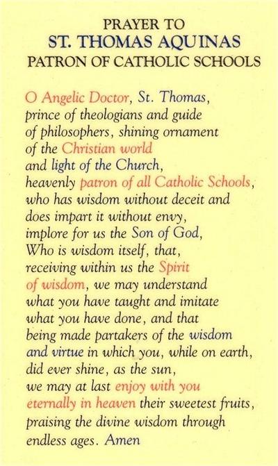 St. Thomas Aquinas Laminated Holy Card, # 59085