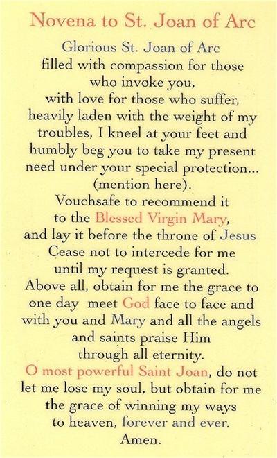 St. Joan of Arc Laminated Holy Card, # 59087