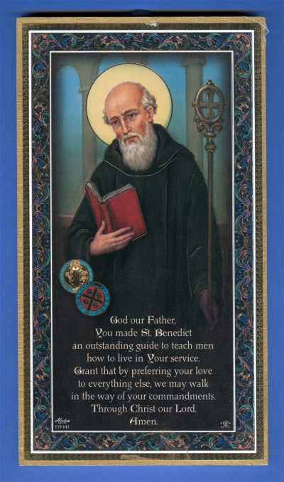 Gold Foil Stamped Italian Image, 5" x 9" Plaque, St. Benedict, # 59593