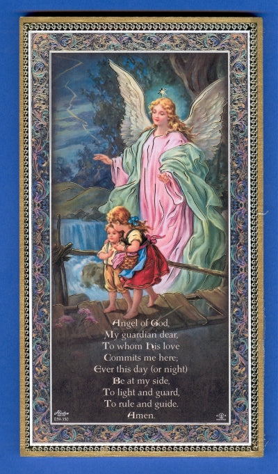 Gold Foil Stamped Italian Image, 5" x 9" Plaque, Guardian Angel, # 30808