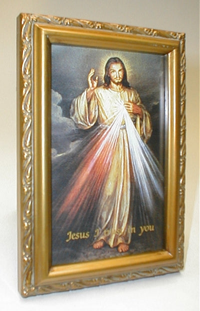 Antique Gold Frame, 5.75"x7.25" overall, Under Glass, Divine Mercy, # 59605
