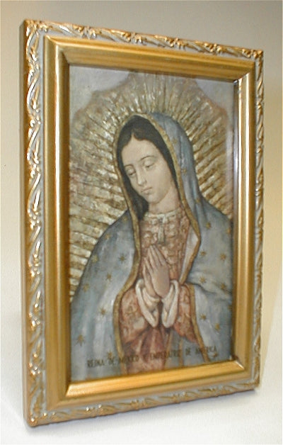 Antique Gold Frame, 5.75"x7.25" overall, Under Glass, Our Lady of Guadalupe, # 59606