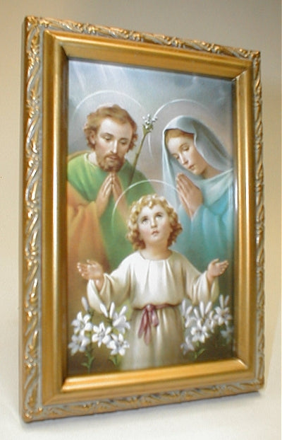 Antique Gold Frame, 5.75"x7.25" overall, Under Glass, Holy Family, # 59608